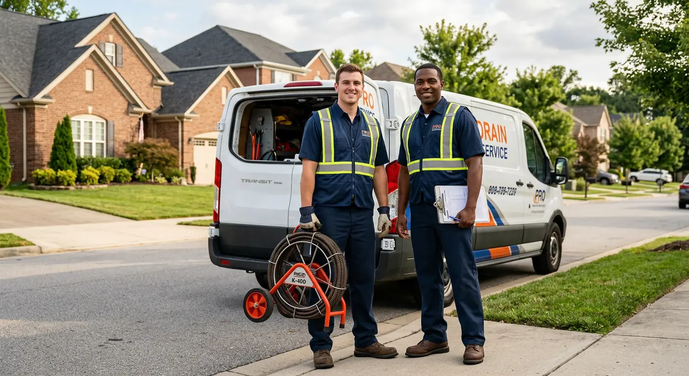 Sewer and drain service team with equipment ready for work in McCandless